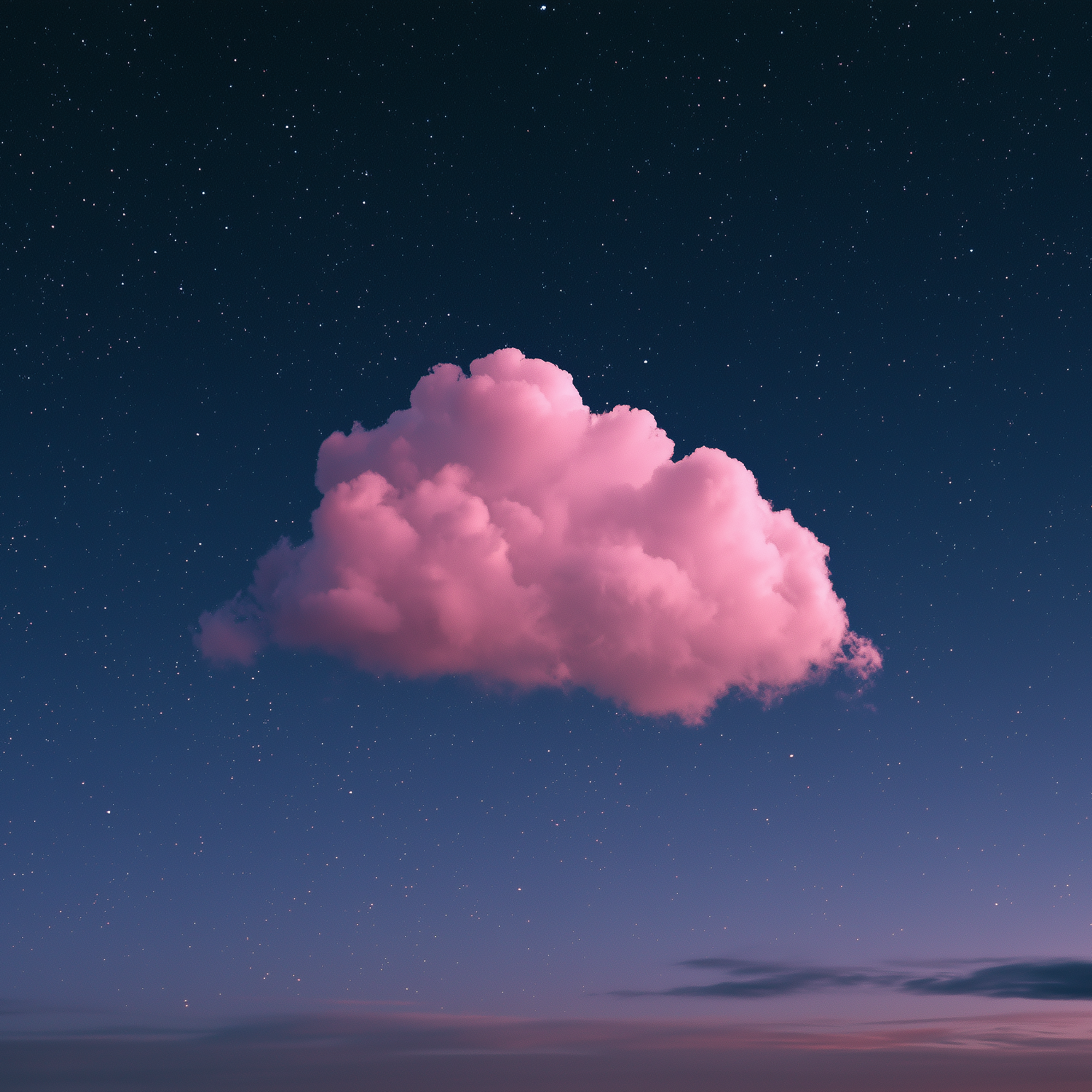Pink cloud beneath a starry sky